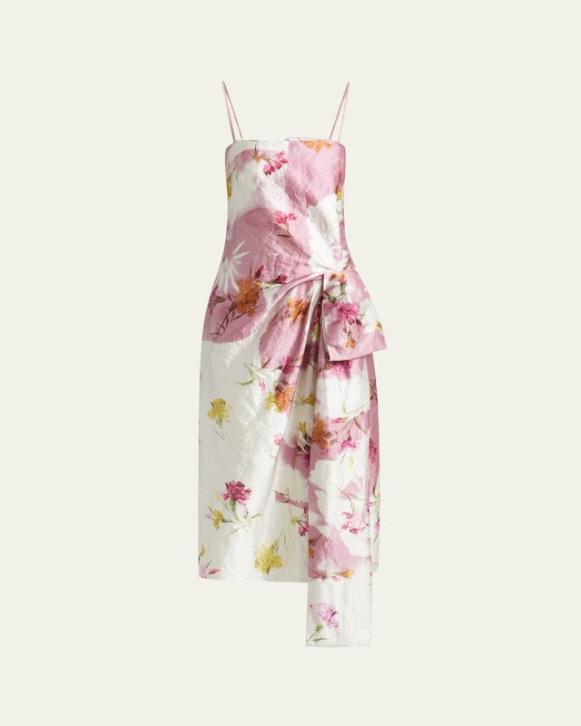 Floral Bow Draped Cocktail Dress